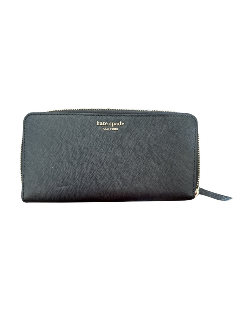 kate spade black zip-around continental wallet with gold logo